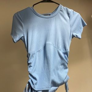 Blue shirt brand new, adjustable crop top,